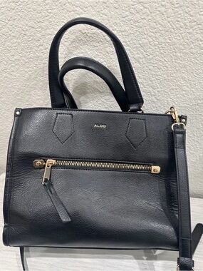 ALDO Black Leather Satchel Tote Crossbody Bag Gold Hardware Women’s Handbag